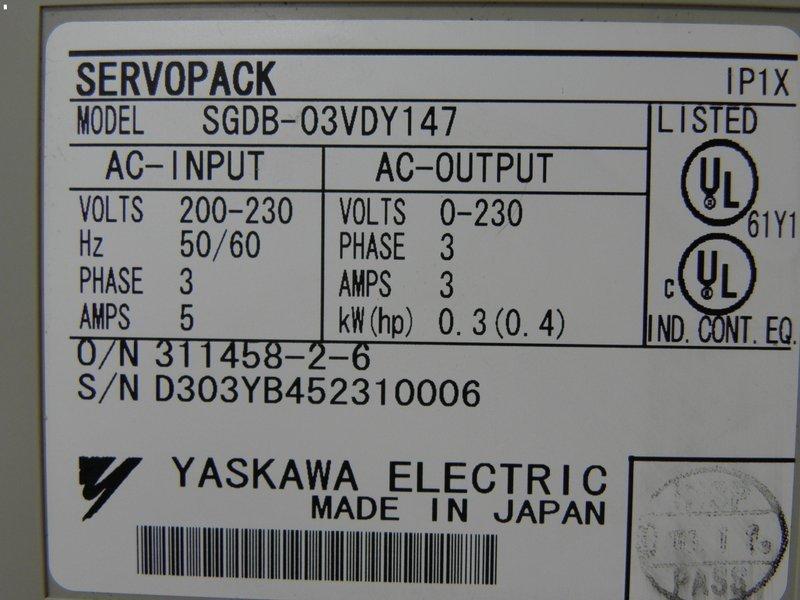 YASKAWA MODEL : SGDB-03VDY147 300W (二手良品) — 2 / 2